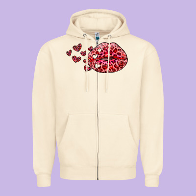 Kiss With Leopard And Hearts Zipper Hoodie Designed By Ranaportraitstore
