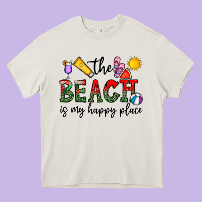 The Beach Is My Happy Place Heavy Core Tee Designed By Cowhidedigitalart