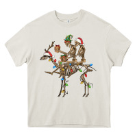 Cream Christmas deer and skeletons Heavy Core Tee - FaDigitalArtStudio