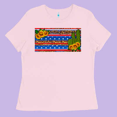 Usa Sunflower And Cactus License Plate Ladies Tee Designed By Hra Design Shop