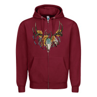 Burgundy boho deer skull sunflowers and gemstone Zipper Hoodie - RanaPortraitStore