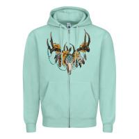 Seafoam boho deer skull sunflowers and gemstone Zipper Hoodie - RanaPortraitStore