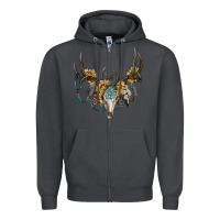 Smoke boho deer skull sunflowers and gemstone Zipper Hoodie - RanaPortraitStore