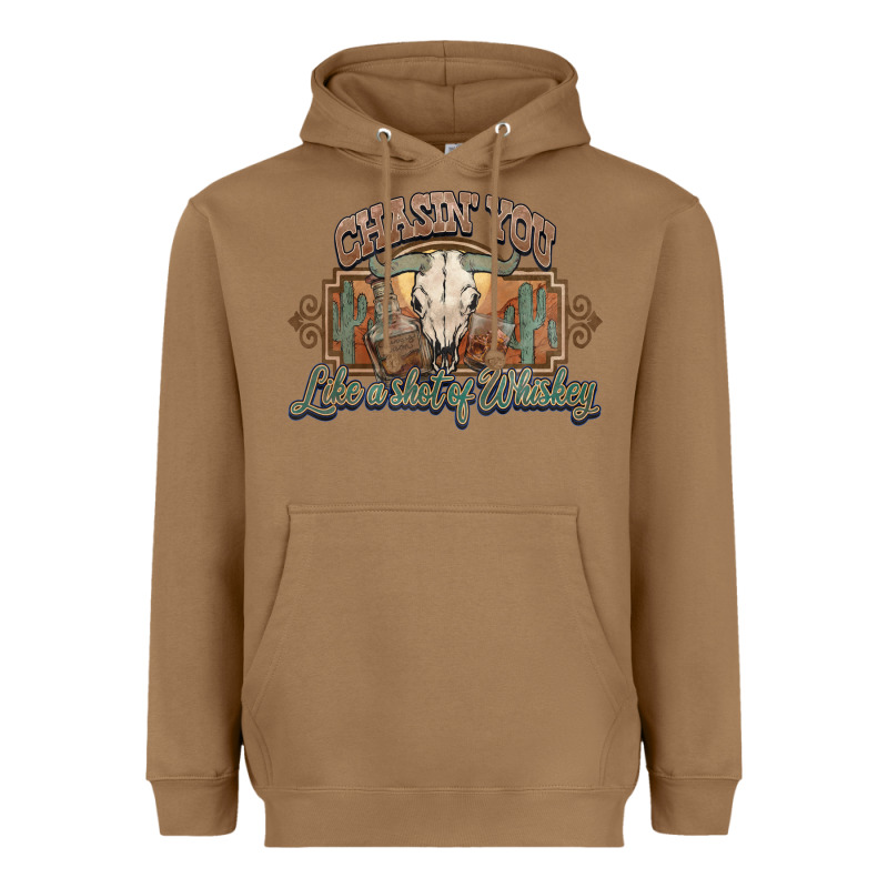 Chasin You Like A Shot Of Whiskey Bull Skull Heavyweight Hoodie by HowdyJamesFarm | Teevron