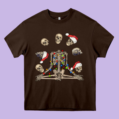 Christmas Human Skeleton And Skulls Heavy Core Tee Designed By Fadigitalartstudio