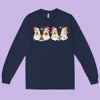 Pantasmas Mexican Christmas Ghosts Long Sleeve Tee Designed By Maliassmallbusiness