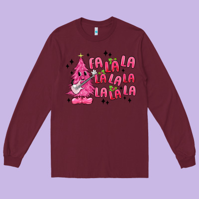 Pink Christmas Fa La La Long Sleeve Tee Designed By Maliassmallbusiness