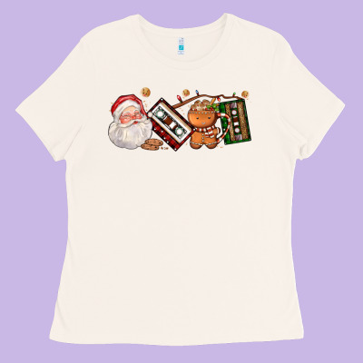 Coffee Cup Santa Cassette Cookie Ladies Tee Designed By Fadigitalartstudio