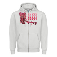 Dove Grey howdy howdy howdy honey with cowgirl boots Zipper Hoodie - RanaPortraitStore
