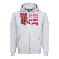 Heather Grey howdy howdy howdy honey with cowgirl boots Zipper Hoodie - RanaPortraitStore