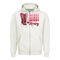 Oatmeal Heather howdy howdy howdy honey with cowgirl boots Zipper Hoodie - RanaPortraitStore