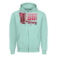 Seafoam howdy howdy howdy honey with cowgirl boots Zipper Hoodie - RanaPortraitStore