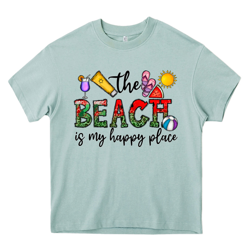 The Beach Is My Happy Place Heavy Core Tee by CowhideDigitalArt | Teevron