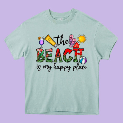 The Beach Is My Happy Place Heavy Core Tee Designed By Cowhidedigitalart