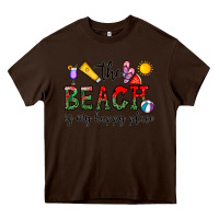 Chocolate Brown the beach is my happy place Heavy Core Tee - CowhideDigitalArt