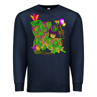 Navy Louisiana Map Mardi Gras Premium Sweatshirt - HowdyJamesFarm
