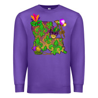 Purple Louisiana Map Mardi Gras Premium Sweatshirt - HowdyJamesFarm