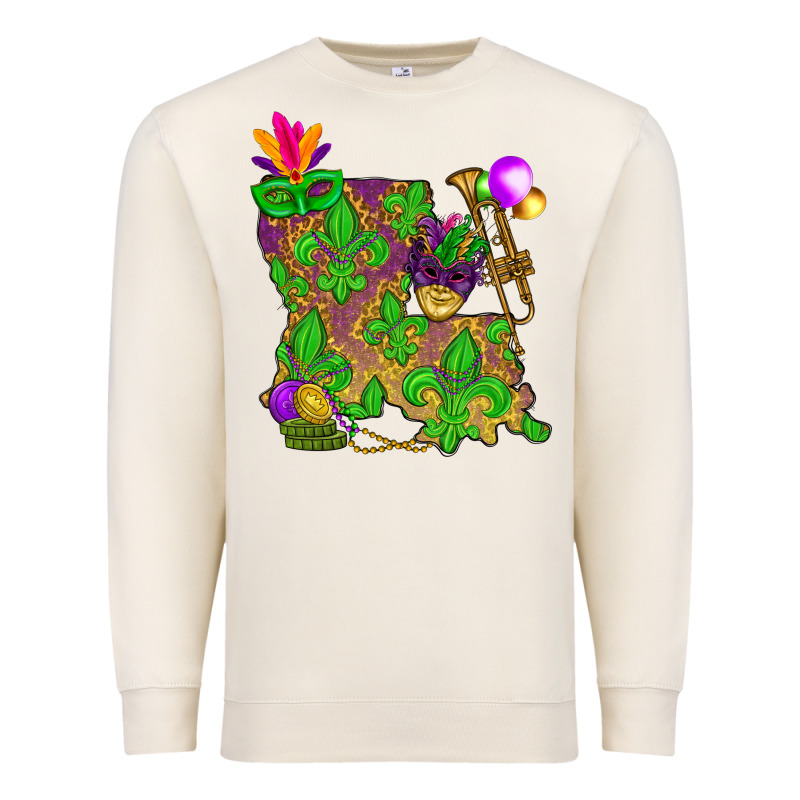 Louisiana Map Mardi Gras Premium Sweatshirt by HowdyJamesFarm | Teevron