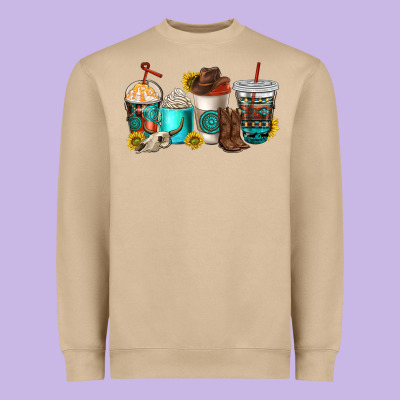 Western Coffee Cups Heavyweight Sweatshirt Designed By Nancycooperartshop