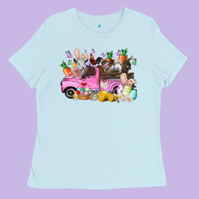 Easter Day Farm Animals Truck Ladies Tee Designed By Racoondesign