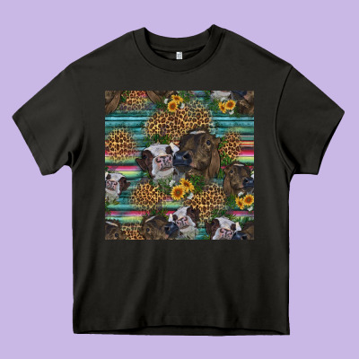 Western Two Cute Heifers Seamless Pattern Heavy Core Tee Designed By Hra Design Shop