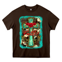 Chocolate Brown cross faith background Heavy Core Tee - BarkalooDesign