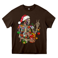 Chocolate Brown Christmas lights and skeleton Heavy Core Tee - FaDigitalArtStudio