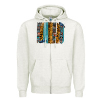 Oatmeal Heather Aztec Leopard Glitter Brushstrokes Zipper Hoodie - Bettercallsaul