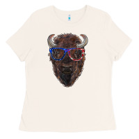 Bone bison with american flag glasses Ladies Tee - RanaPortraitStore