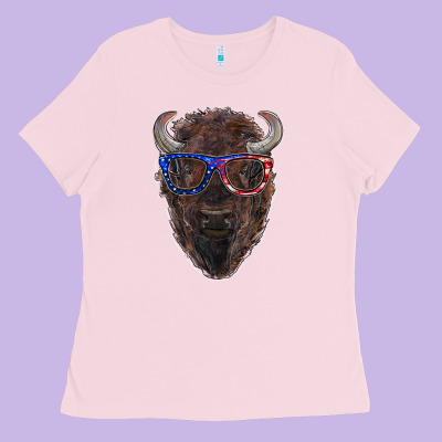 Bison With American Flag Glasses Ladies Tee Designed By Ranaportraitstore