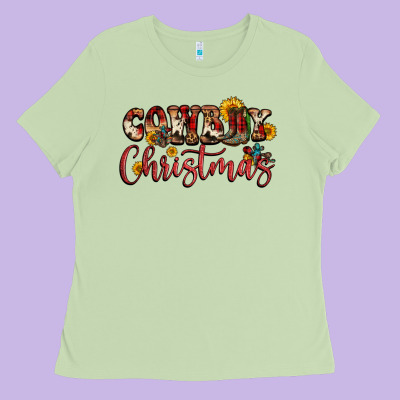 Cowboy Christmas Ladies Tee Designed By Fadigitalartstudio