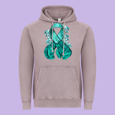 Teal Ribbon With Boxing Gloves Vintage Hoodie Designed By Nancycooperartshop