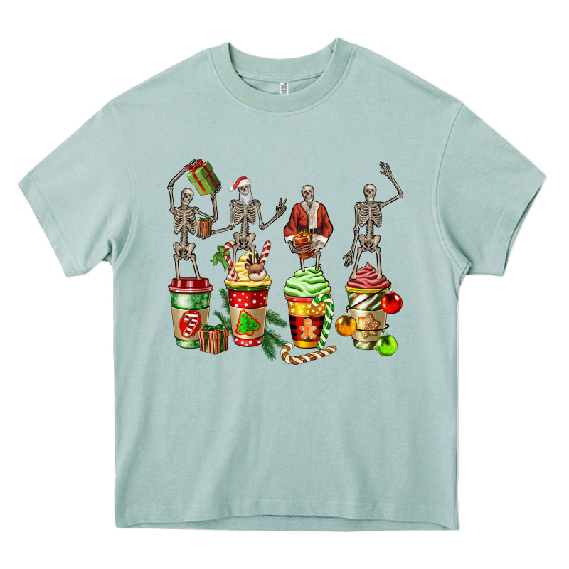 Christmas Skeleton Coffee Cups Heavy Core Tee by FaDigitalArtStudio | Teevron