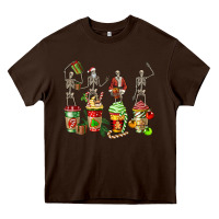 Chocolate Brown christmas skeleton coffee cups Heavy Core Tee - FaDigitalArtStudio