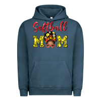 Pigment Midnight Navy softball mom  and afro messybun mom bbs Urban Hoodie - BundleAndBundleShop