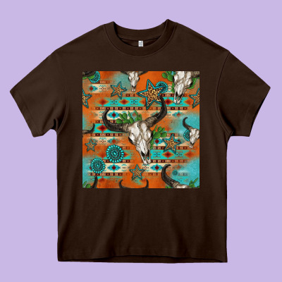 Western Bull Skull Seamless Pattern Heavy Core Tee Designed By Hra Design Shop