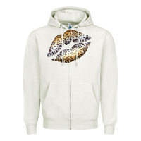 Oatmeal Heather Cheetah Lips Zipper Hoodie - Bettercallsaul