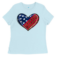 Baby Blue leopard with american flag Ladies Tee - RanaPortraitStore