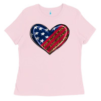 Bubblegum Pink leopard with american flag Ladies Tee - RanaPortraitStore