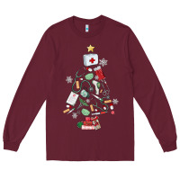 Burgundy nurse christmas tree Long Sleeve Tee - MaliasSmallBusiness