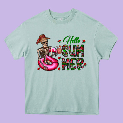 Hello Summer Heavy Core Tee Designed By Cowhidedigitalart