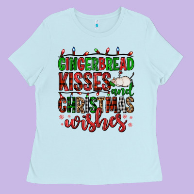 Gingerbread Kisses And Christmas Wishes Ladies Tee Designed By Fadigitalartstudio