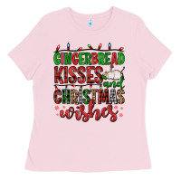 Bubblegum Pink gingerbread kisses and christmas wishes Ladies Tee - FaDigitalArtStudio