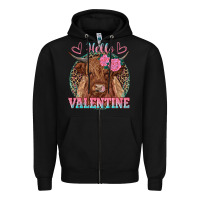 Black hello valentine highland cow Zipper Hoodie - RanaPortraitStore