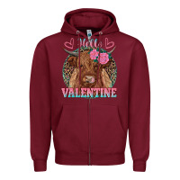 Burgundy hello valentine highland cow Zipper Hoodie - RanaPortraitStore