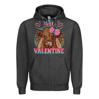 Charcoal Heather hello valentine highland cow Zipper Hoodie - RanaPortraitStore