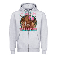 Heather Grey hello valentine highland cow Zipper Hoodie - RanaPortraitStore