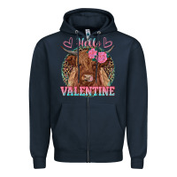 Navy hello valentine highland cow Zipper Hoodie - RanaPortraitStore