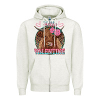 Oatmeal Heather hello valentine highland cow Zipper Hoodie - RanaPortraitStore