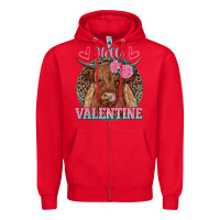 Red hello valentine highland cow Zipper Hoodie - RanaPortraitStore